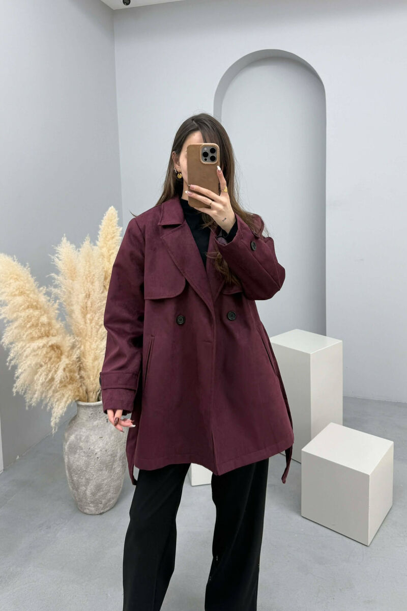 ONE COLOR SUEDE WOMAN TRENCH COAT DARK BURGUNDY/VISHNJE E ERRET - 3