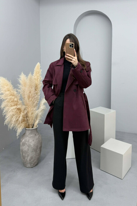 ONE COLOR SUEDE WOMAN TRENCH COAT DARK BURGUNDY/VISHNJE E ERRET - 4