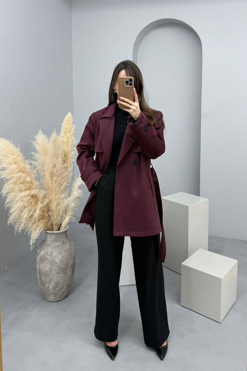 ONE COLOR SUEDE WOMAN TRENCH COAT DARK BURGUNDY/VISHNJE E ERRET - 4