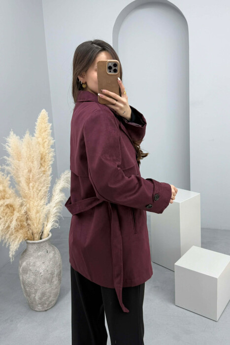 ONE COLOR SUEDE WOMAN TRENCH COAT DARK BURGUNDY/VISHNJE E ERRET - 5