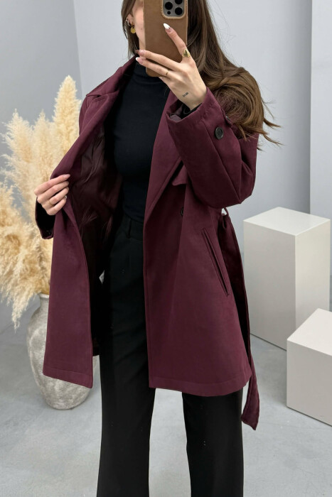 ONE COLOR SUEDE WOMAN TRENCH COAT DARK BURGUNDY/VISHNJE E ERRET - 6