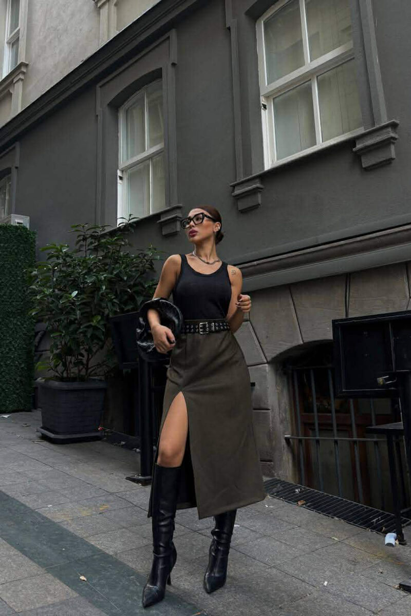 ONE COLOR SUEDE WOMEN SKIRT GREEN/JESHILE - 1