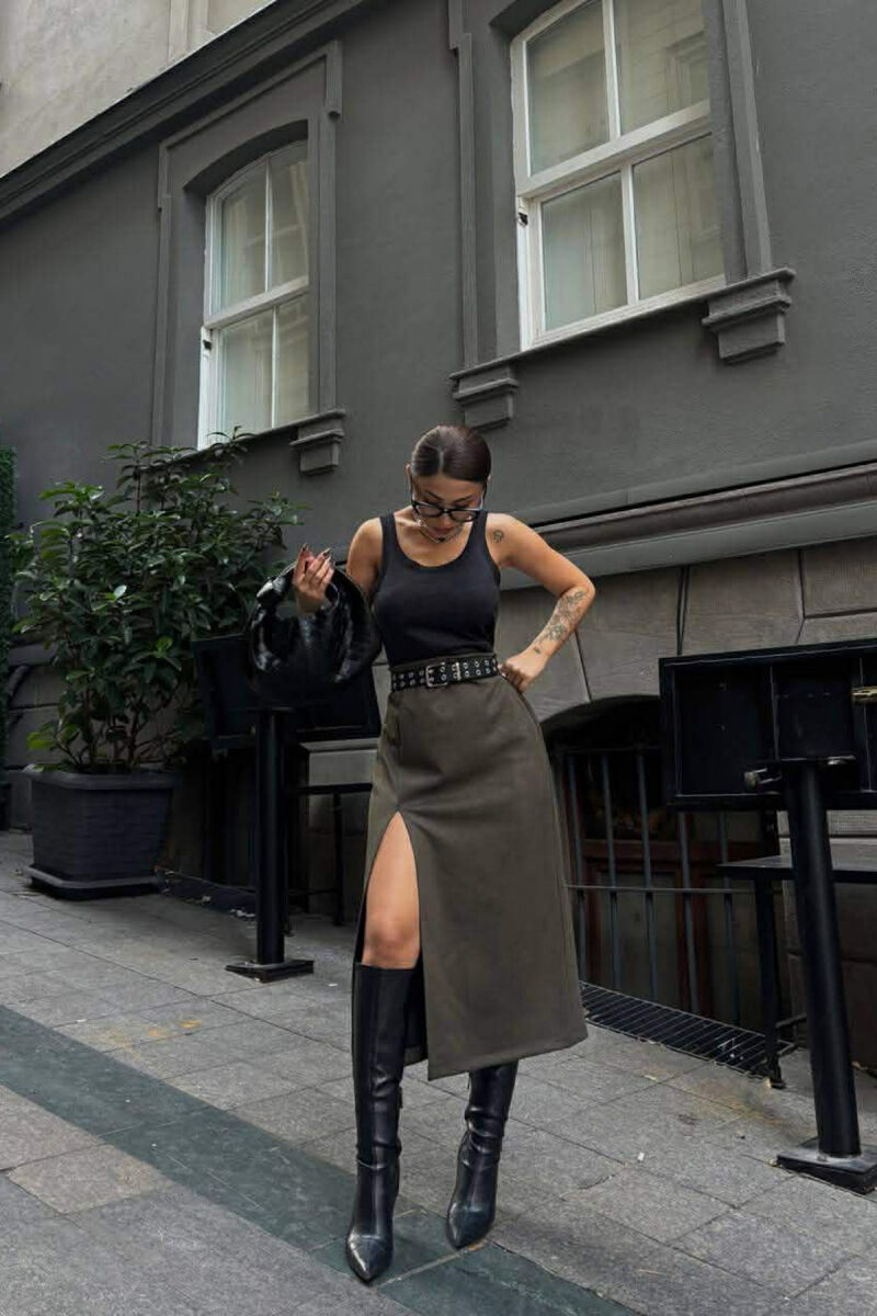 ONE COLOR SUEDE WOMEN SKIRT GREEN/JESHILE - 2