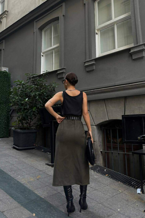 ONE COLOR SUEDE WOMEN SKIRT GREEN/JESHILE - 4