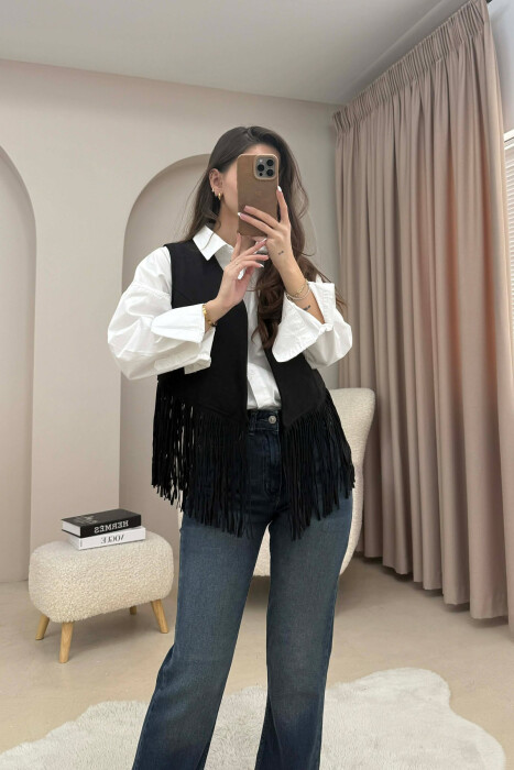 ONE COLOR SUEDE WOMEN VEST BLACK/ E ZEZE - 2