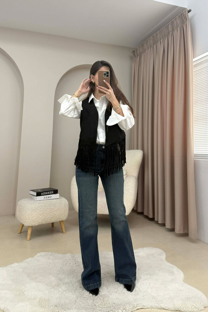 ONE COLOR SUEDE WOMEN VEST BLACK/ E ZEZE - 4