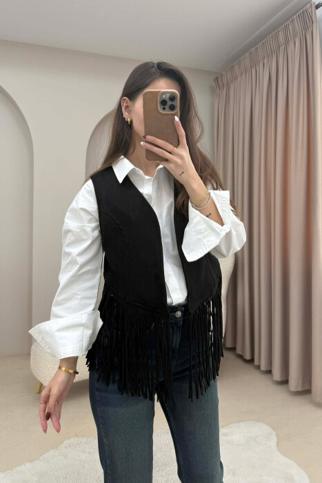 ONE COLOR SUEDE WOMEN VEST BLACK/ E ZEZE - KLAUDIO FASHION