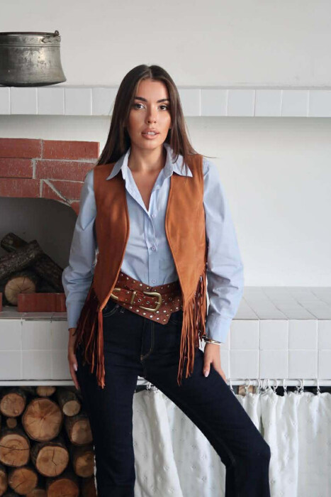 ONE COLOR SUEDE WOMEN VEST BROWN/KAFE - 1