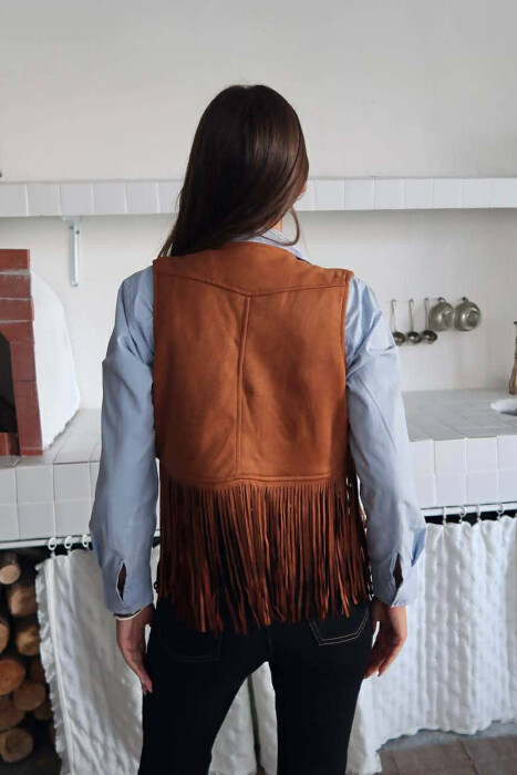 ONE COLOR SUEDE WOMEN VEST BROWN/KAFE - 2