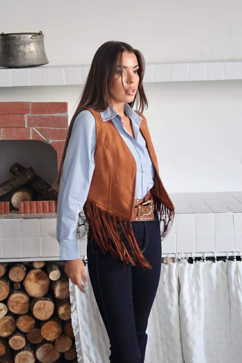 ONE COLOR SUEDE WOMEN VEST BROWN/KAFE - 4