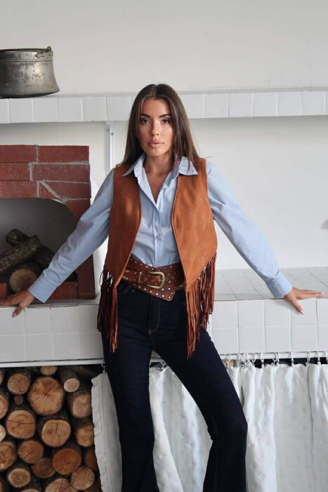 ONE COLOR SUEDE WOMEN VEST BROWN/KAFE - 5