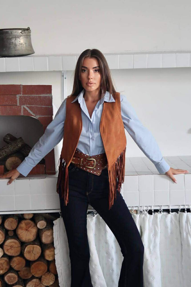 ONE COLOR SUEDE WOMEN VEST BROWN/KAFE - 5