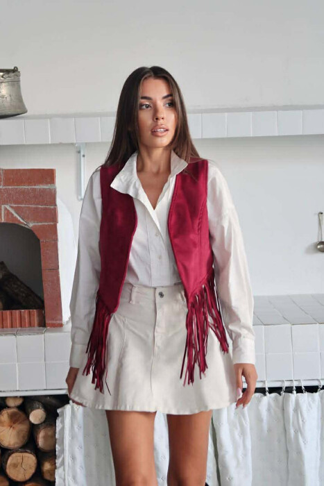 ONE COLOR SUEDE WOMEN VEST BURGUNDY/VISHNJE - KLAUDIO FASHION
