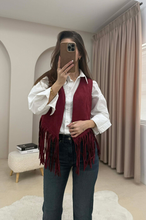 ONE COLOR SUEDE WOMEN VEST BURGUNDY/VISHNJE - KLAUDIO FASHION