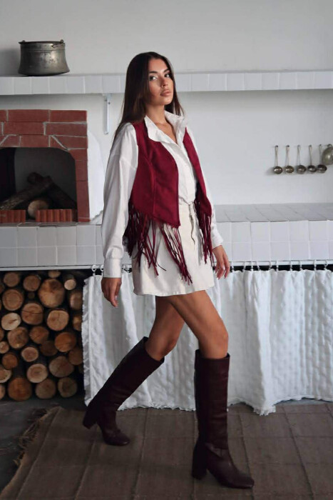 ONE COLOR SUEDE WOMEN VEST BURGUNDY/VISHNJE - 4