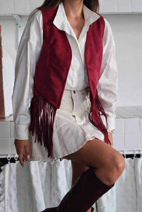 ONE COLOR SUEDE WOMEN VEST BURGUNDY/VISHNJE - 5