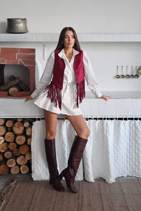 ONE COLOR SUEDE WOMEN VEST BURGUNDY/VISHNJE - 6