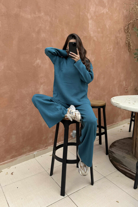ONE COLOR SWEATER+TROUSERS KNIT WOMEN SET BLUE STONE/GK - 