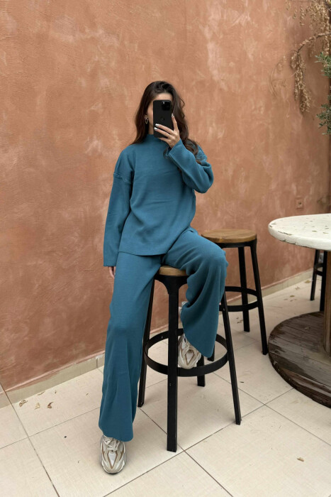ONE COLOR SWEATER+TROUSERS KNIT WOMEN SET BLUE STONE/GK - 2