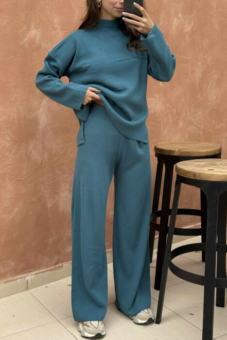 ONE COLOR SWEATER+TROUSERS KNIT WOMEN SET BLUE STONE/GK - 4