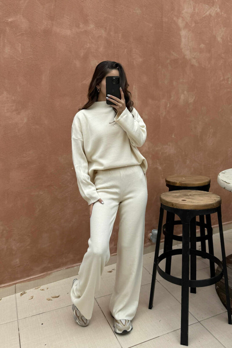 ONE COLOR SWEATER+TROUSERS KNIT WOMEN SET CREAM/KREM - 2