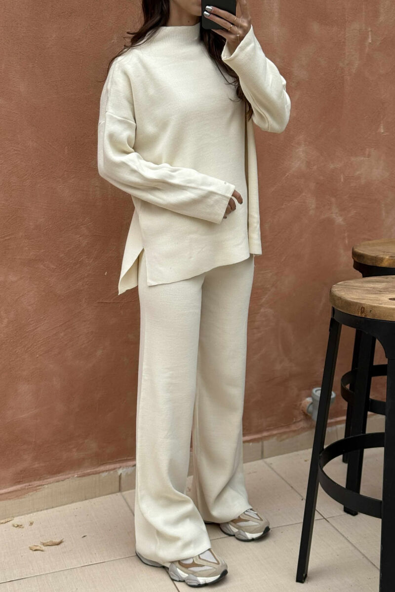 ONE COLOR SWEATER+TROUSERS KNIT WOMEN SET CREAM/KREM - 4