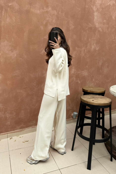 ONE COLOR SWEATER+TROUSERS KNIT WOMEN SET CREAM/KREM - 3
