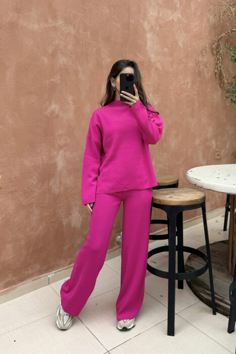 ONE COLOR SWEATER+TROUSERS KNIT WOMEN SET FUCHSIA/CIKLAMI - 
