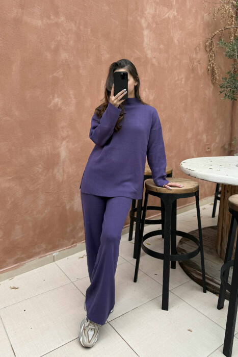 ONE COLOR SWEATER+TROUSERS KNIT WOMEN SET PURPLE/LEJLA - 2