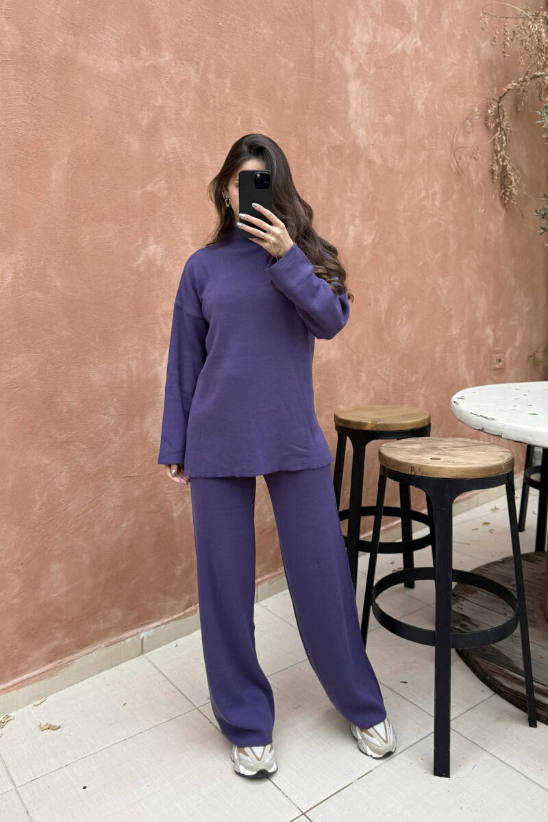 ONE COLOR SWEATER+TROUSERS KNIT WOMEN SET PURPLE/LEJLA - 1