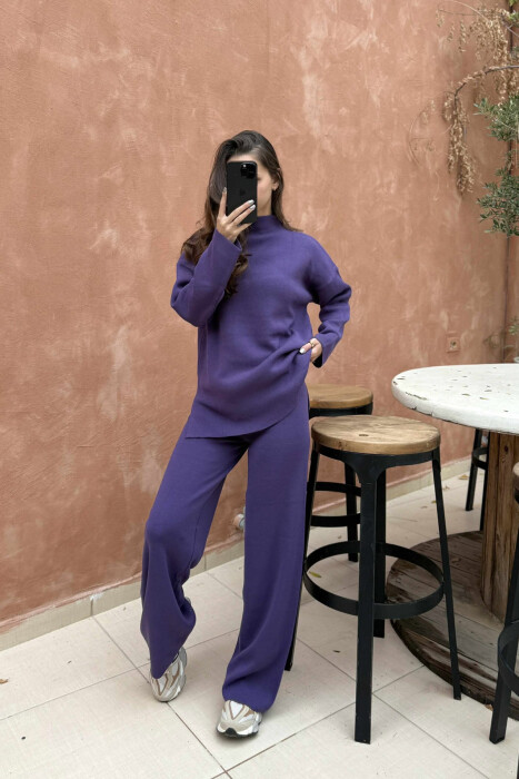 ONE COLOR SWEATER+TROUSERS KNIT WOMEN SET PURPLE/LEJLA - 3