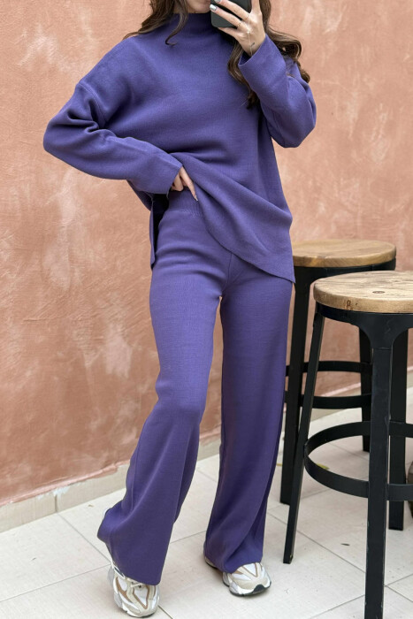 ONE COLOR SWEATER+TROUSERS KNIT WOMEN SET PURPLE/LEJLA - 5