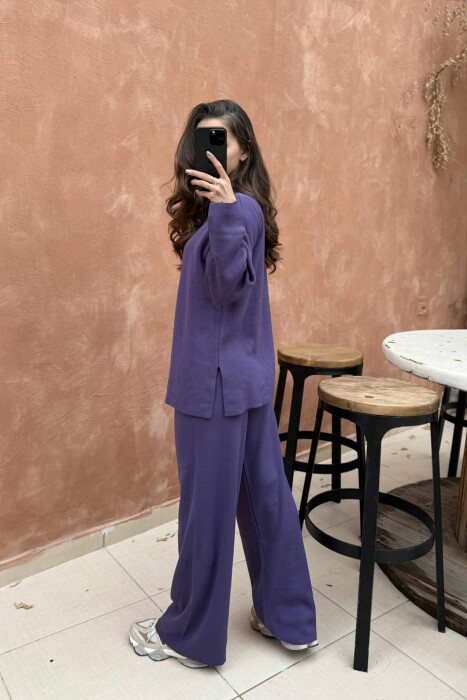 ONE COLOR SWEATER+TROUSERS KNIT WOMEN SET PURPLE/LEJLA - 4