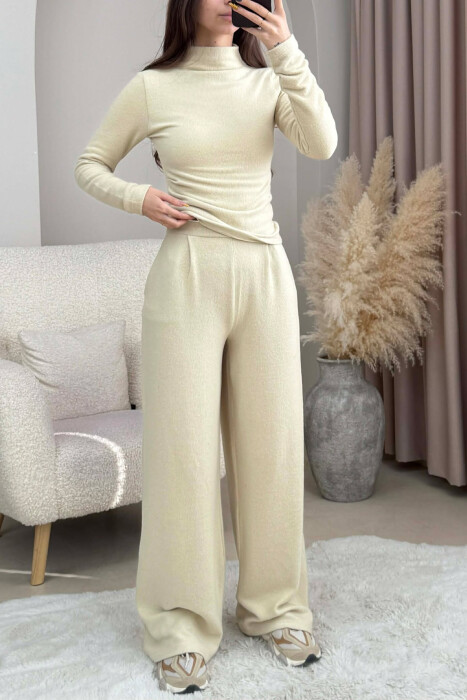 ONE COLOR SWEATSHIRT+ TROUSERS WOMEN SET BEIGE/BEZHE - 3