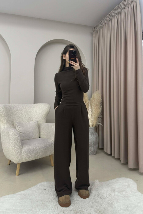 ONE COLOR SWEATSHIRT+ TROUSERS WOMEN SET BROWN/KAFE 