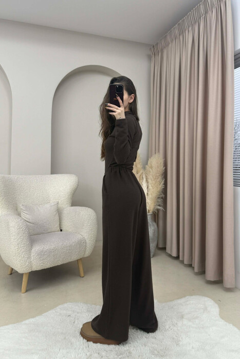 ONE COLOR SWEATSHIRT+ TROUSERS WOMEN SET BROWN/KAFE - 2