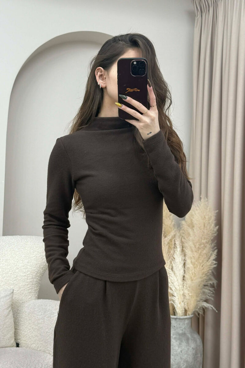 ONE COLOR SWEATSHIRT+ TROUSERS WOMEN SET BROWN/KAFE - 3