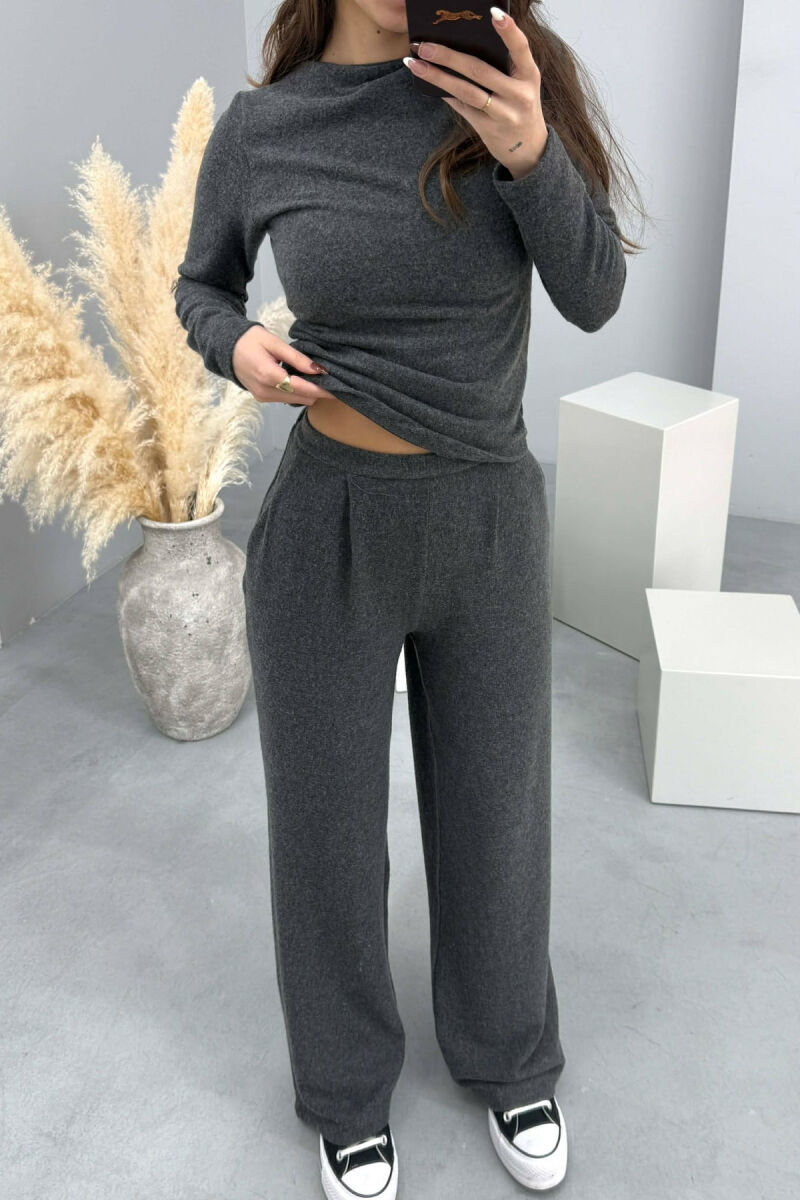 ONE COLOR SWEATSHIRT+ TROUSERS WOMEN SET DARK GREY/GEE - 2
