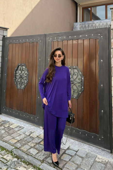 ONE COLOR SWEATSHIRT + TROUSERS WOOMAN SET PURPLE/LEJLA - KLAUDIO FASHION