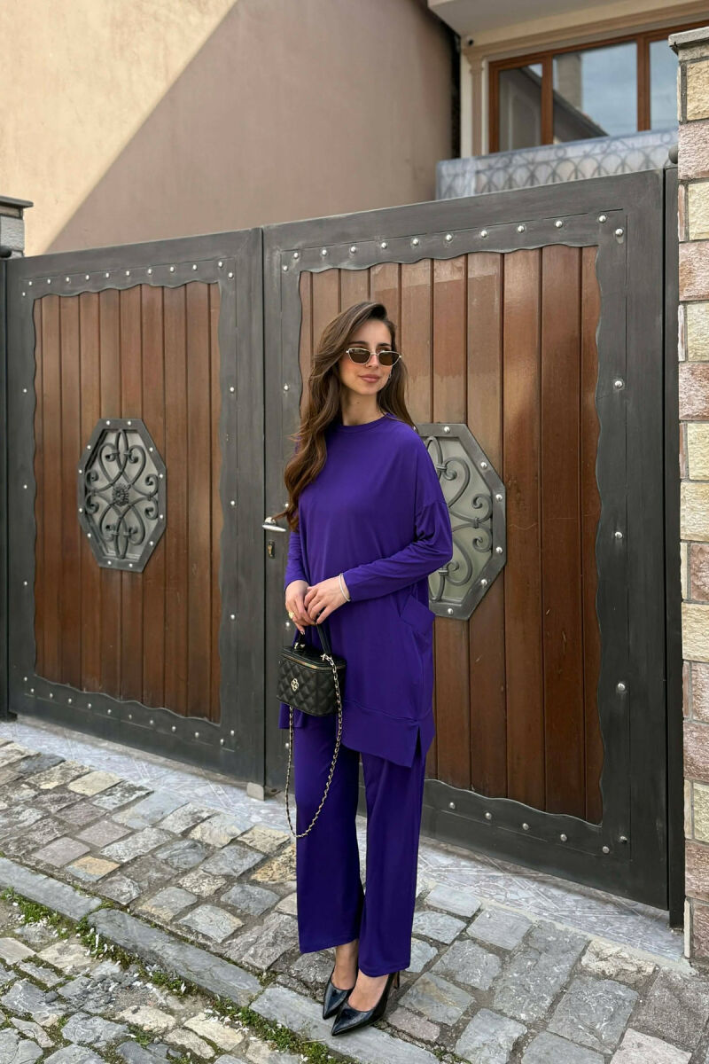 ONE COLOR SWEATSHIRT + TROUSERS WOOMAN SET PURPLE/LEJLA - 2