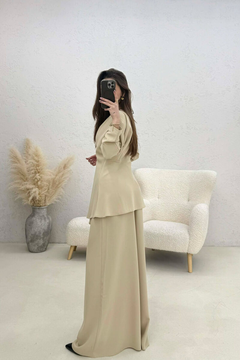 ONE COLOR SHIRT + WIDE LEG TROUSERS WOMAN SET BEIGE/BEZHE - 2