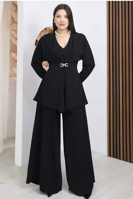 ONE COLOR SWEATSHIRT + WIDE LEG TROUSERS WOMAN SET BLACK/ E ZEZE - 2