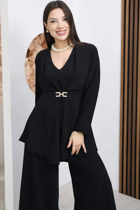 ONE COLOR SWEATSHIRT + WIDE LEG TROUSERS WOMAN SET BLACK/ E ZEZE - 3