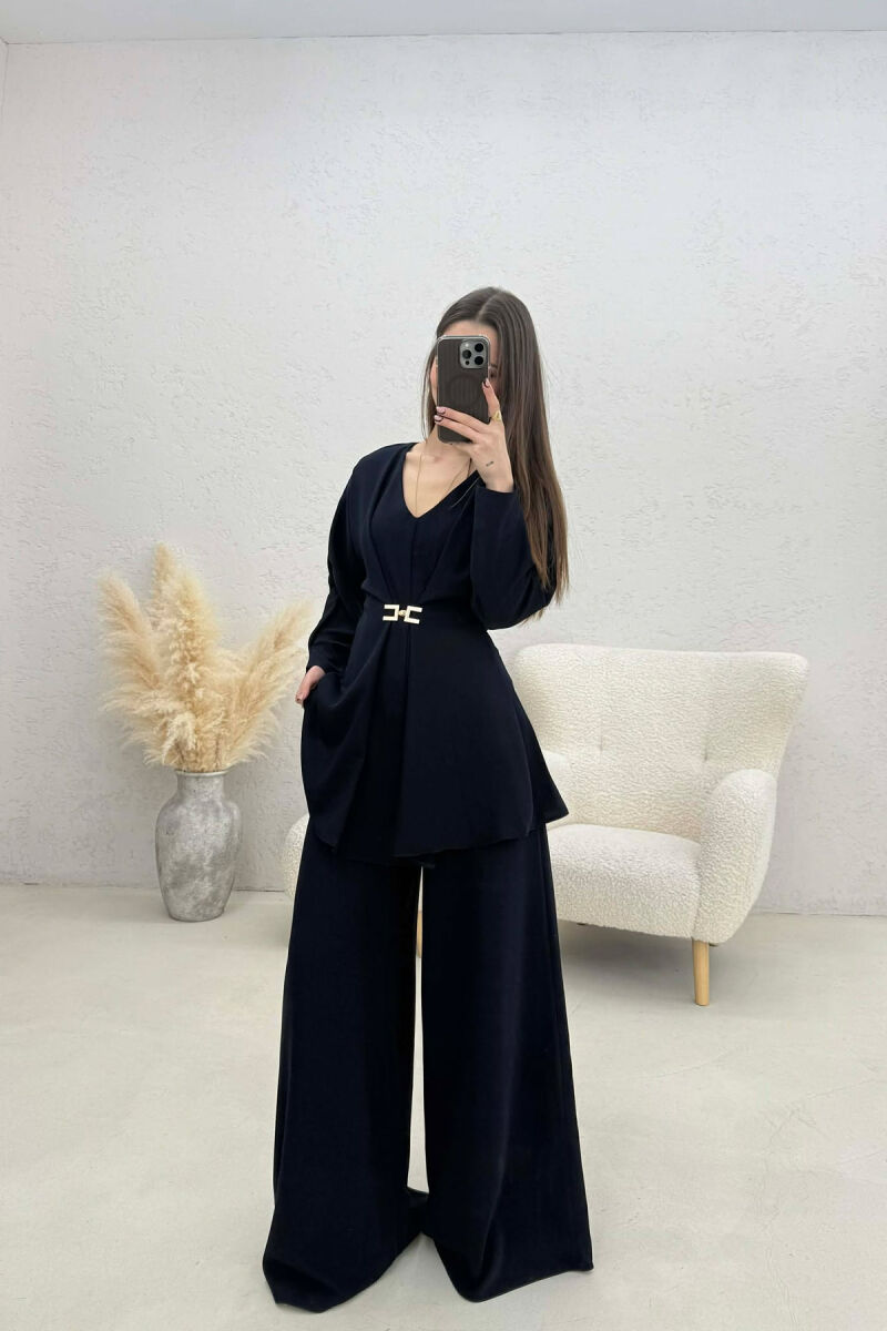 ONE COLOR SWEATSHIRT + WIDE LEG TROUSERS WOMAN SET BLUE/BLU - 3