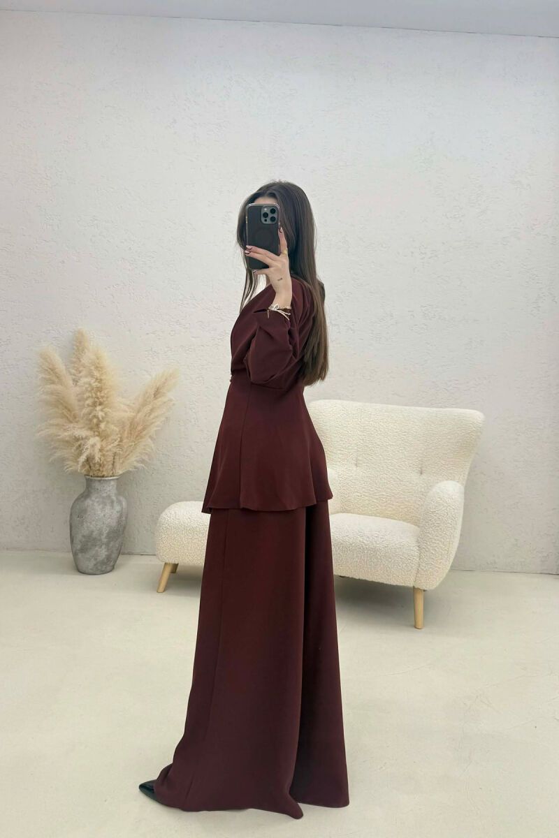 ONE COLOR SWEATSHIRT + WIDE LEG TROUSERS WOMAN SET BURGUNDY/VISHNJE - 2