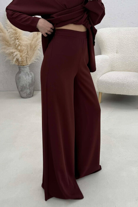 ONE COLOR SWEATSHIRT + WIDE LEG TROUSERS WOMAN SET BURGUNDY/VISHNJE - 4