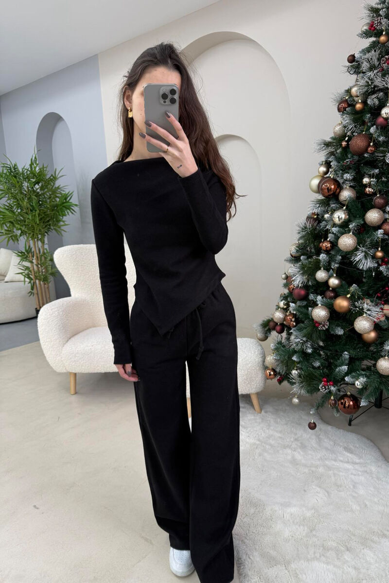 ONE COLOR SWEATSHIRT+TROUSERS WOMEN SET BLACK/ E ZEZE - 1