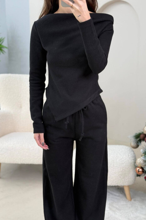 ONE COLOR SWEATSHIRT+TROUSERS WOMEN SET BLACK/ E ZEZE - 2