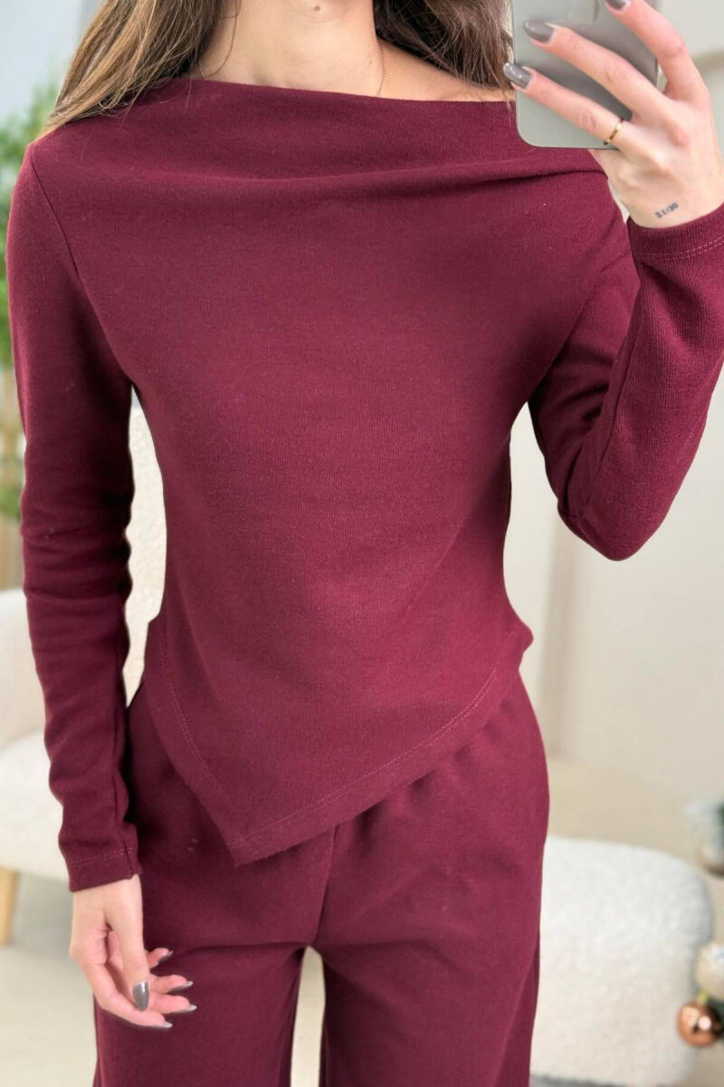 ONE COLOR SWEATSHIRT+TROUSERS WOMEN SET BURGUNDY/VISHNJE - 2