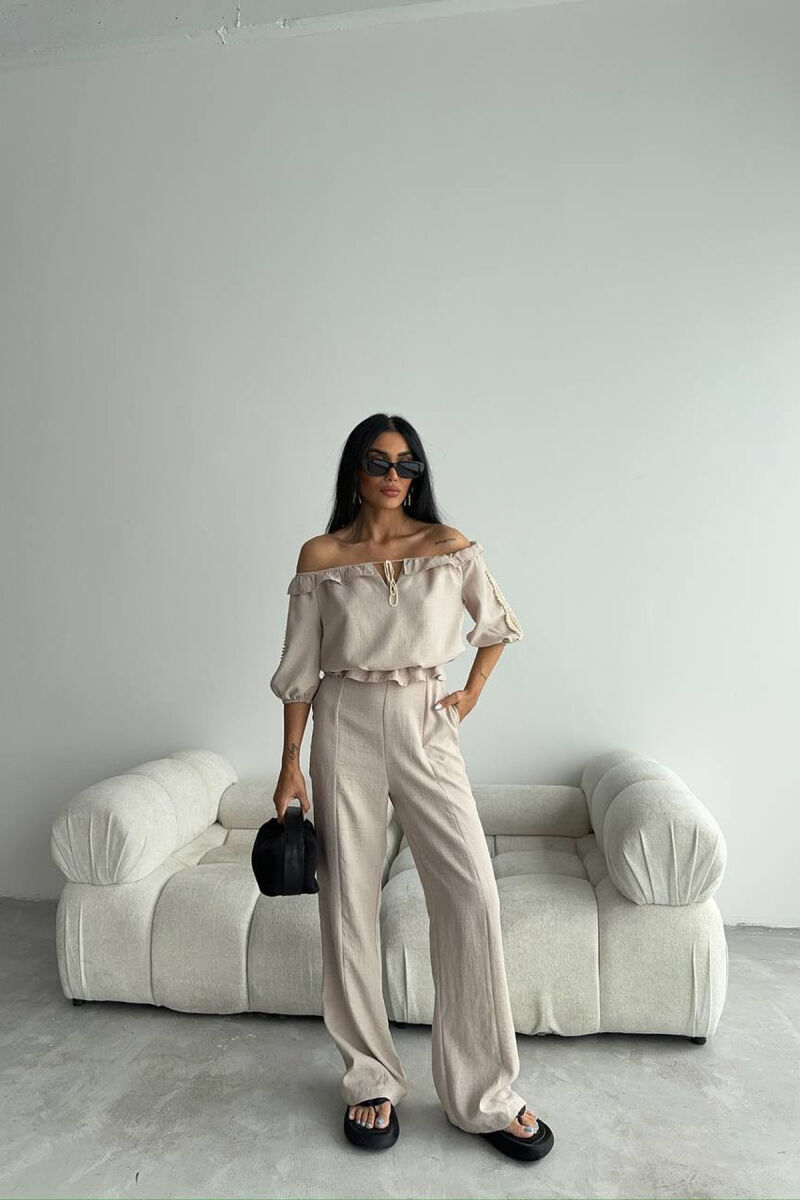 ONE COLOR SWEATSHIRT+TROUSERS WOMEN SET CREAM/KREM - 1